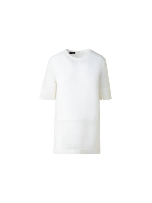 Designer Leinen-Tunika-Bluse mit durchsichtiger Seite - Ecru - Weiss