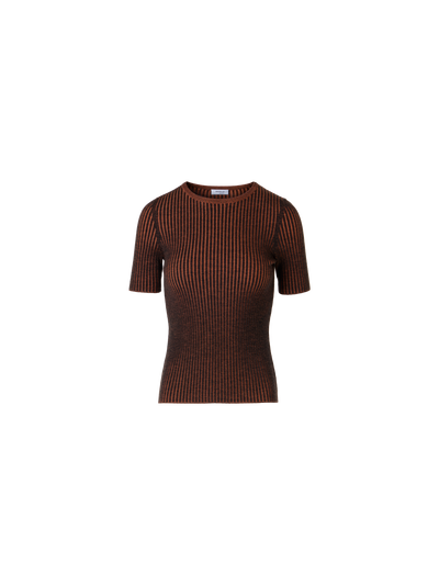 Designer Kurzärmeliger Strickpullover aus Merinowolle - Bunt