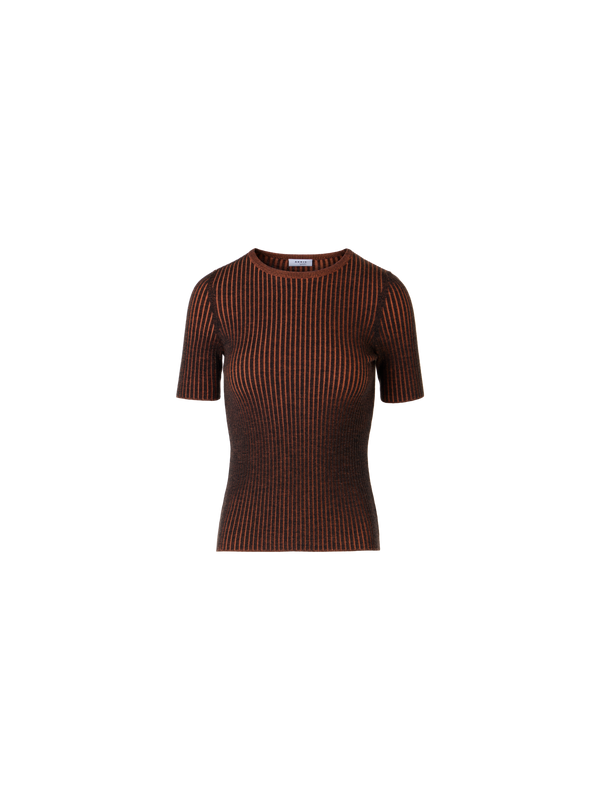 Designer Kurzärmeliger Strickpullover aus Merinowolle - Bunt