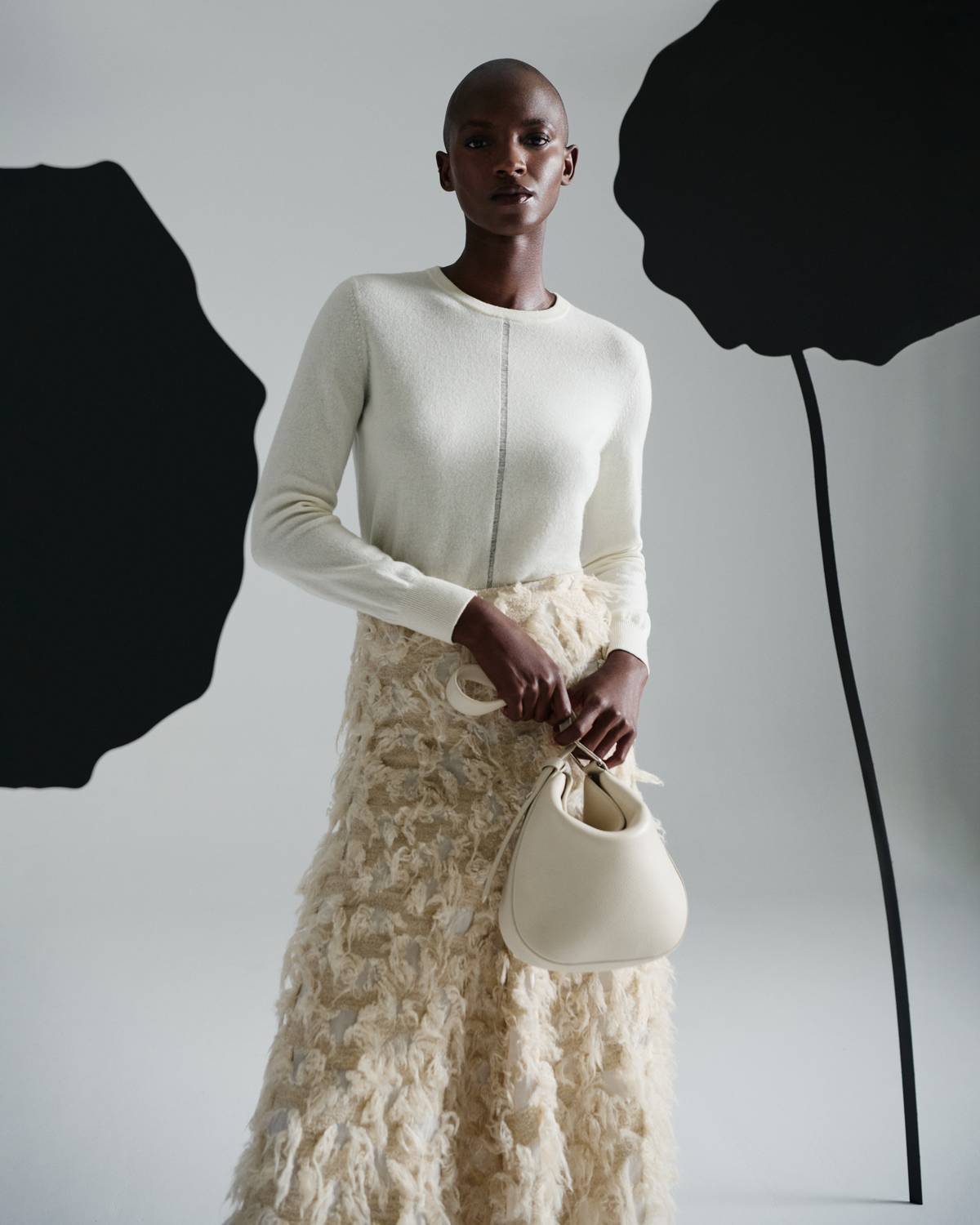 Designer A-Linien-Midirock in 3D-Jacquard - Beige #editorial