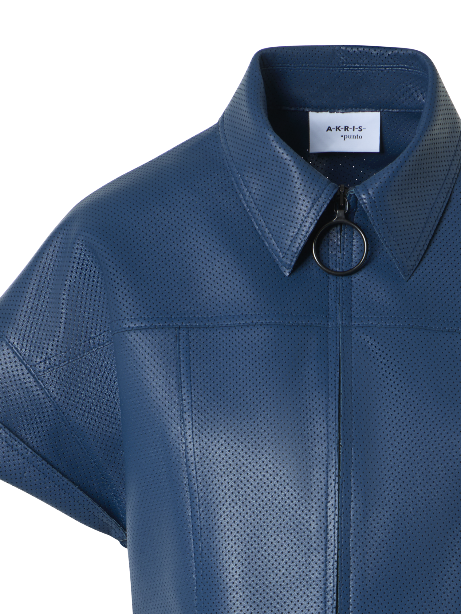 Designer Nappaleder-Reissverschlussjacke mit Pin-Dot-Muster - Blau