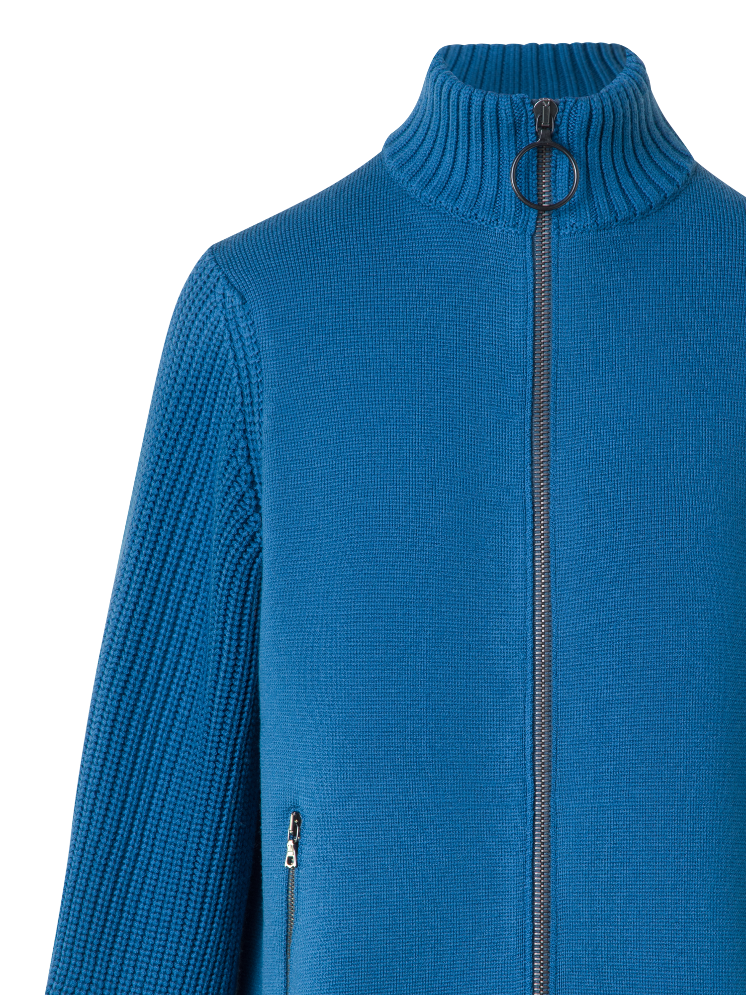 Designer Langer Merino-Cardigan mit Chunky-Strickärmel - Blau