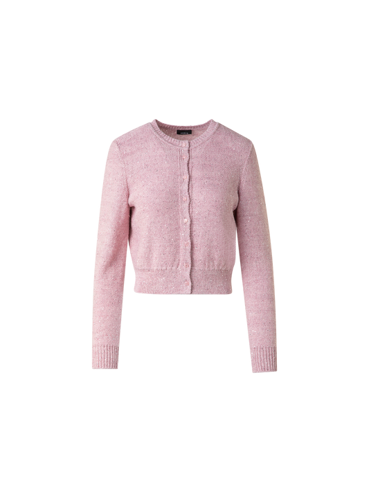 Designer Leinen-Baumwoll-Cardigan mit Micro-Pailletten - Rosa