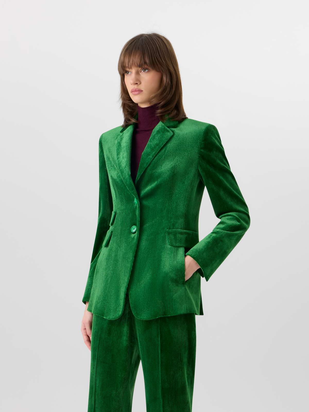 Designer Jacke aus fliessendem Cord - Grün 