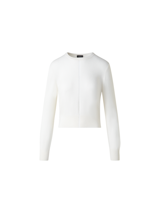 Designer Kaschmirpullover mit transparentem Streifen - Ecru - Weiss