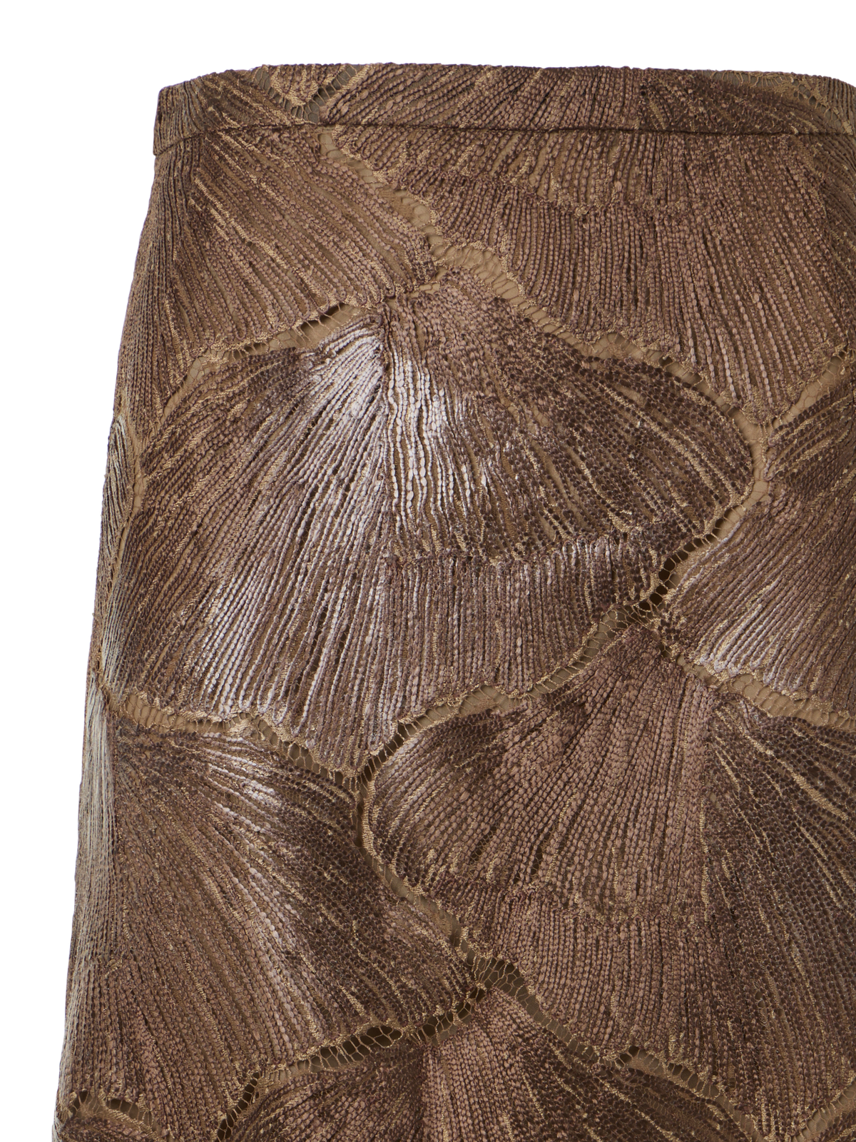 Designer Technolackierter A-Linien-Rock mit Meeresfächerspitze - Braun