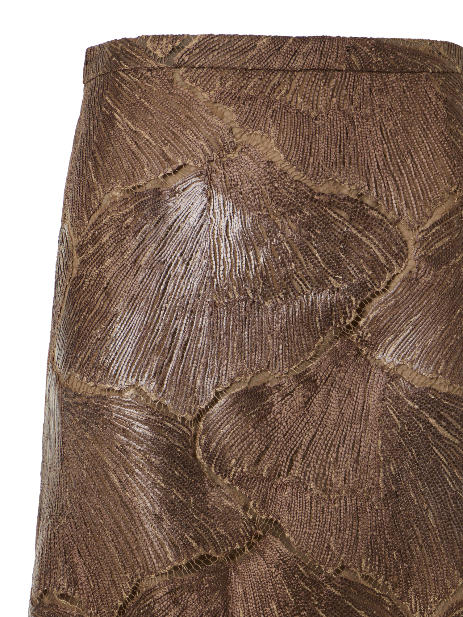 Designer Technolackierter A-Linien-Rock mit Meeresfächerspitze - Braun