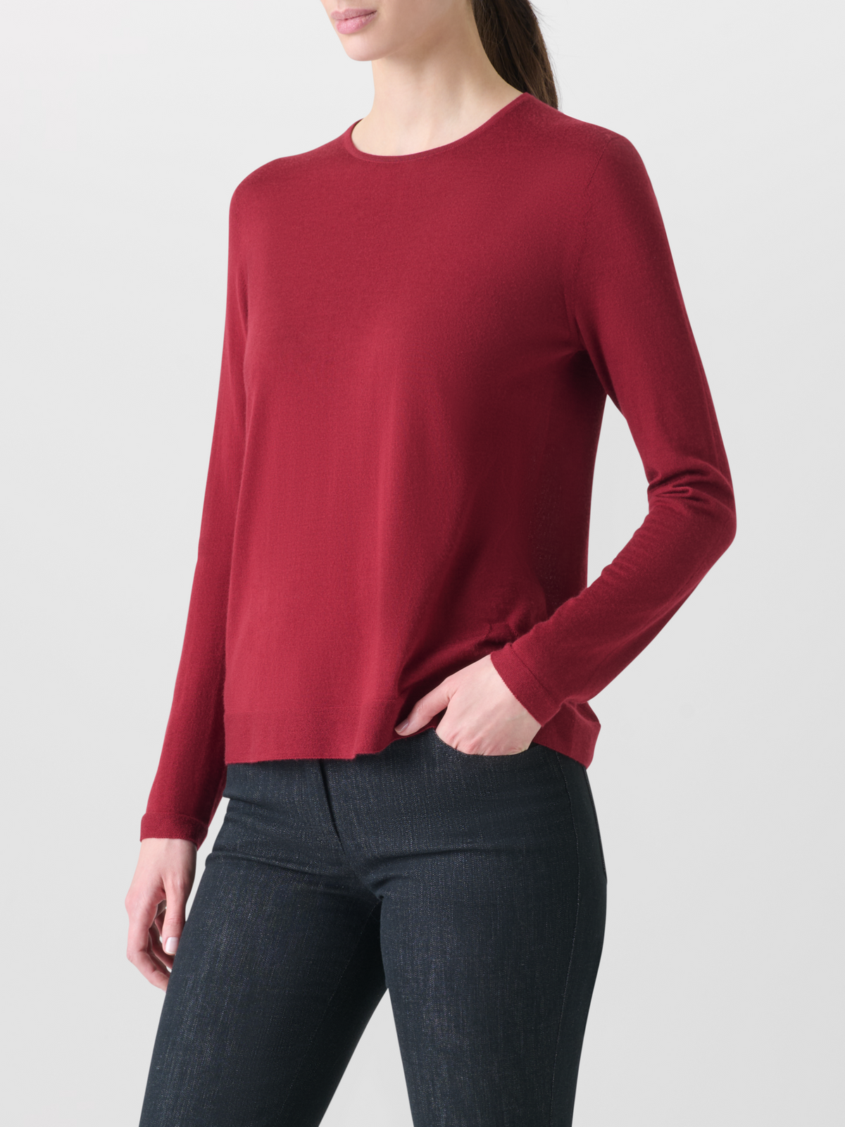 Designer Nahtloser Rundhals-Pullover aus Kaschmirseide - Weinrot - Rot #editorial