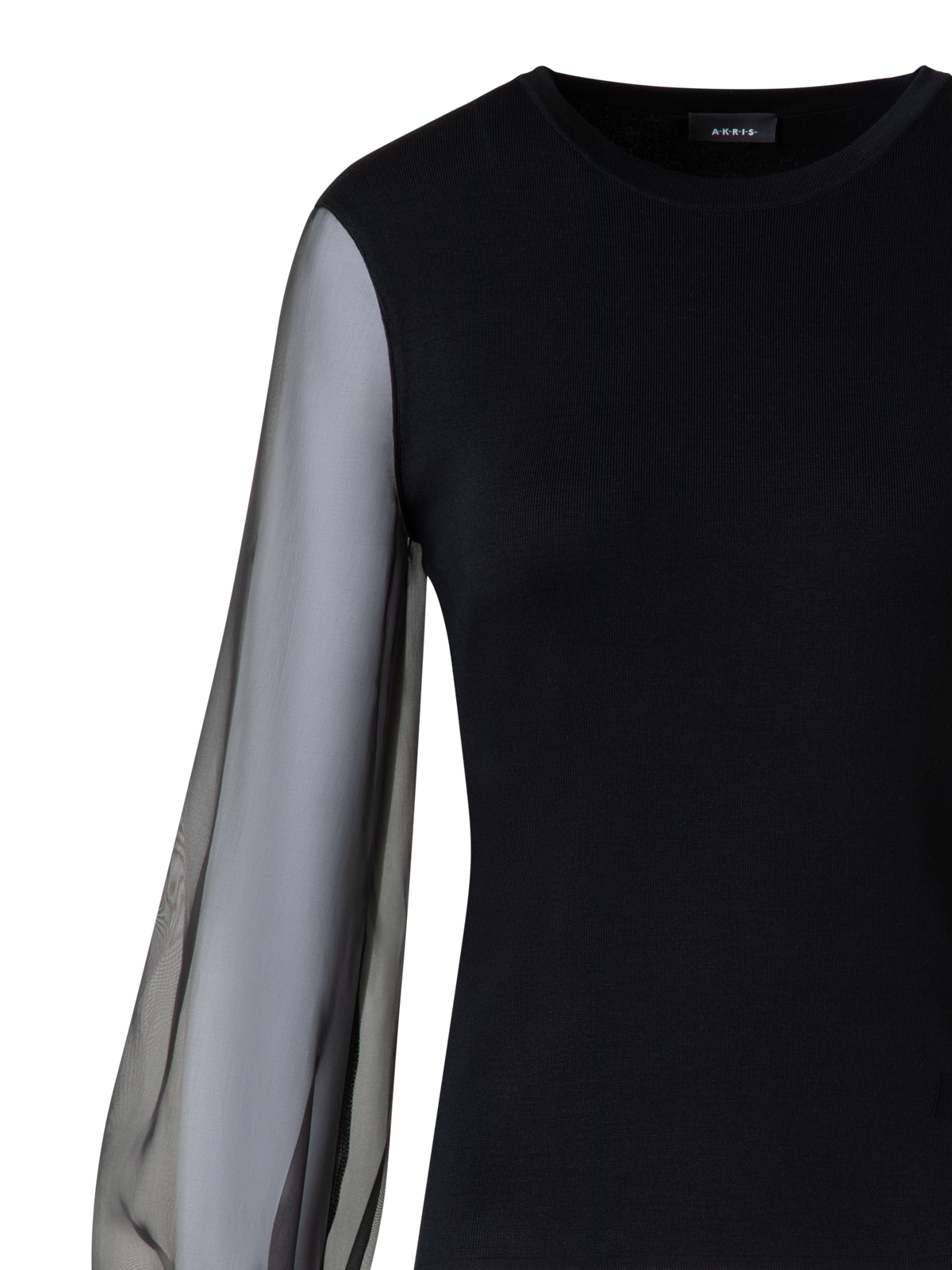 Designer Seidenpullover mit transparenten Organza-Ärmeln - Schwarz