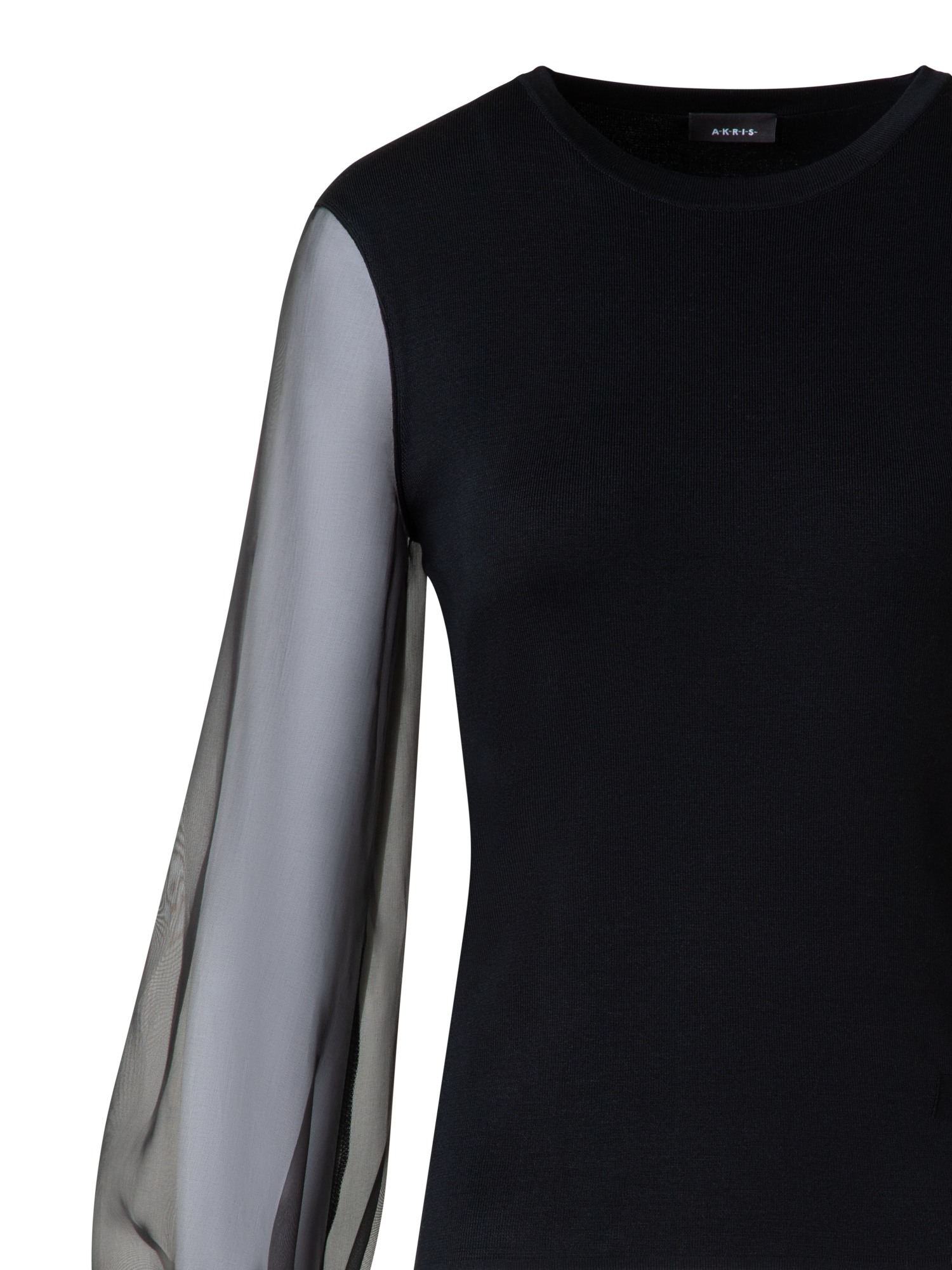Designer Seidenpullover mit transparenten Organza-Ärmeln - Schwarz