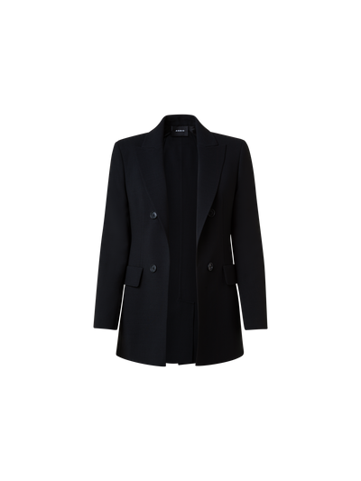 Designer Langer Blazer aus Woll-Doubleface - Schwarz
