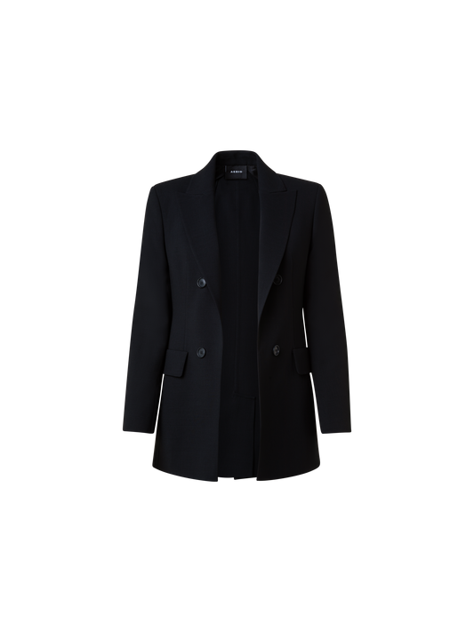 Designer Langer Blazer aus Woll-Doubleface - Schwarz