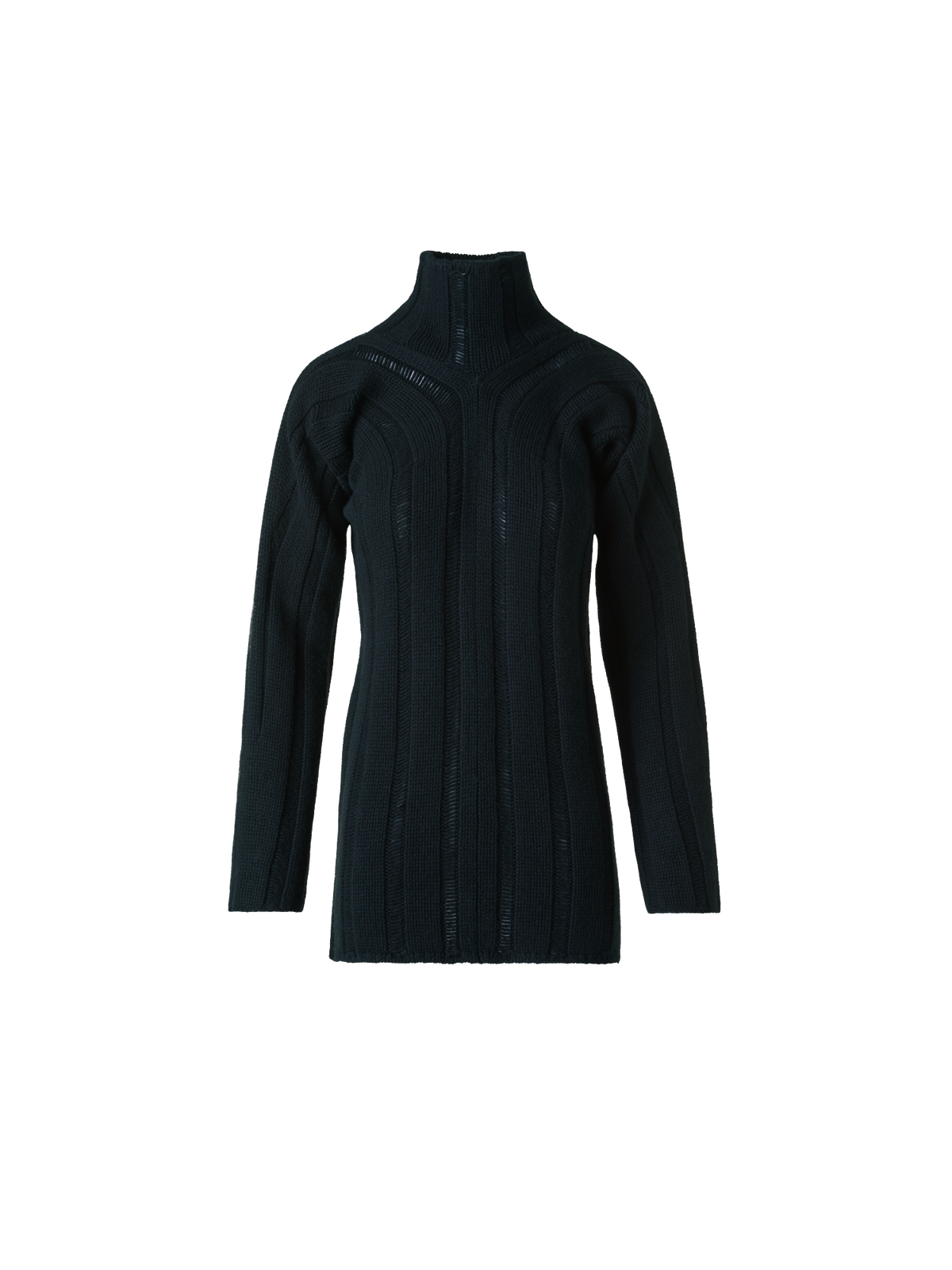 Designer Breitrippen Kaschmir Stehkragen Pullover - Schwarz