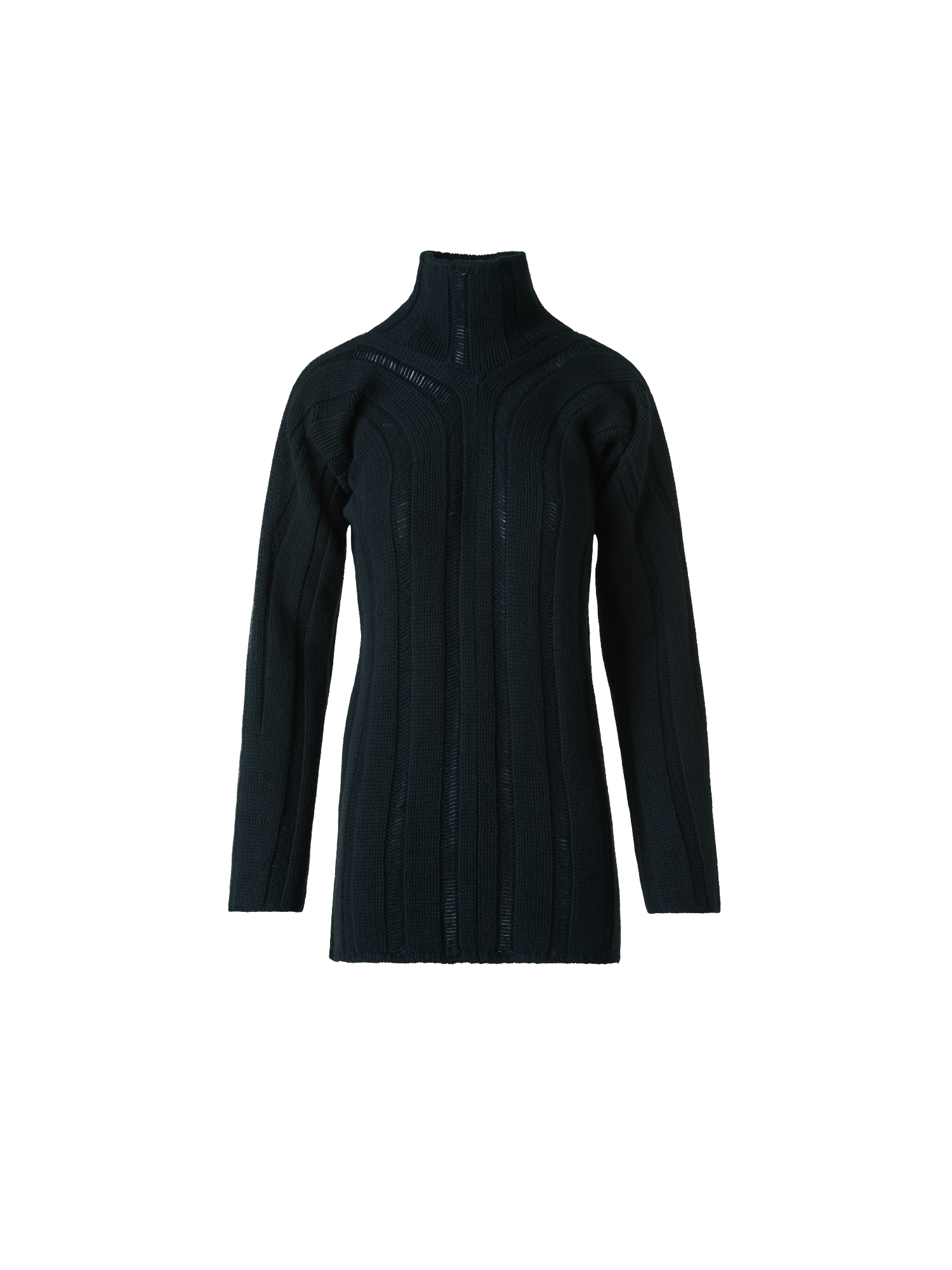 Designer Breitrippen Kaschmir Stehkragen Pullover - Schwarz