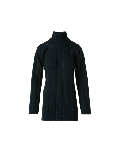 Designer Breitrippen Kaschmir Stehkragen Pullover - Schwarz