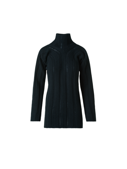 Designer Breitrippen Kaschmir Stehkragen Pullover - Schwarz