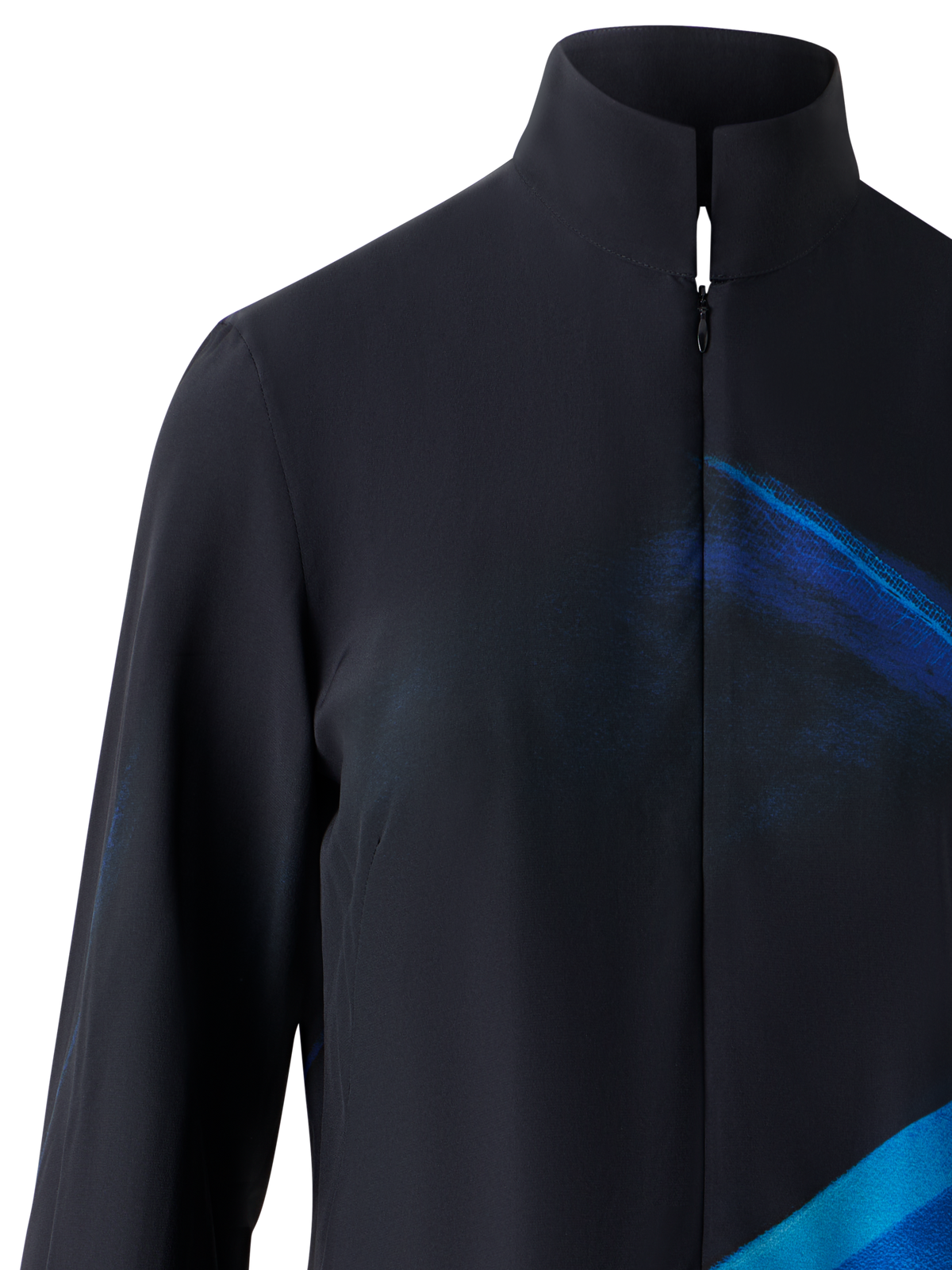 Designer Seiden-Tunikabluse im Alyson Cyanotype Print - Dunkelblau - Blau