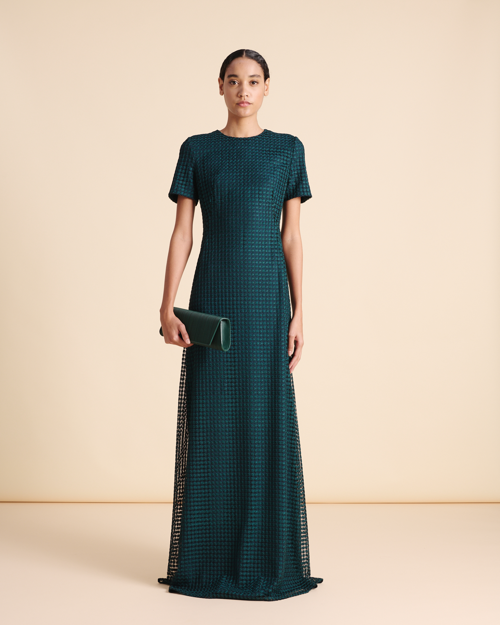 Designer Tailliertes Abendkleid mit Blumen-Stickerei - Grün