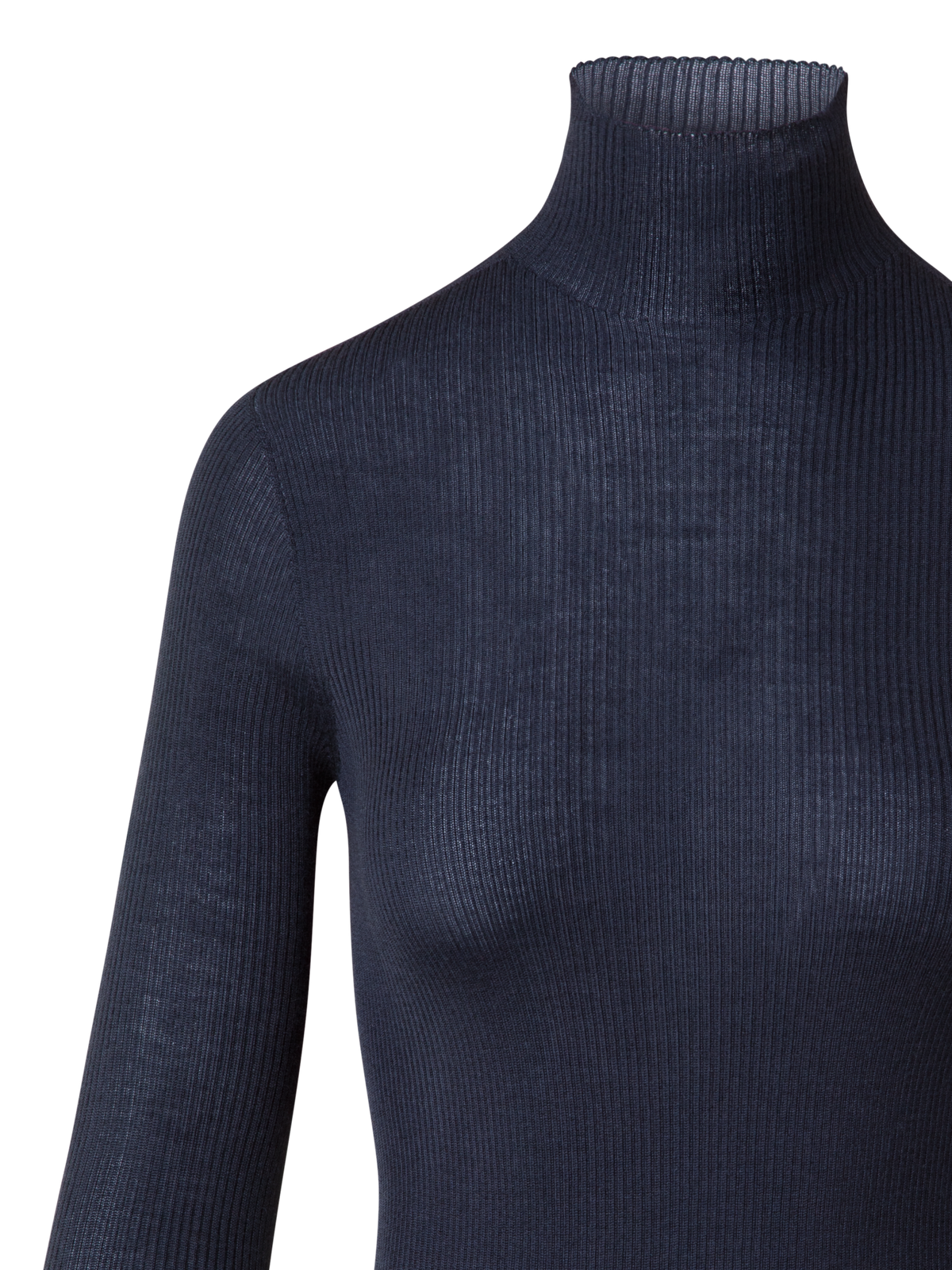 Designer Kaschmir-Seiden-Strickpullover mit Stehkragen - Dunkelblau - Blau