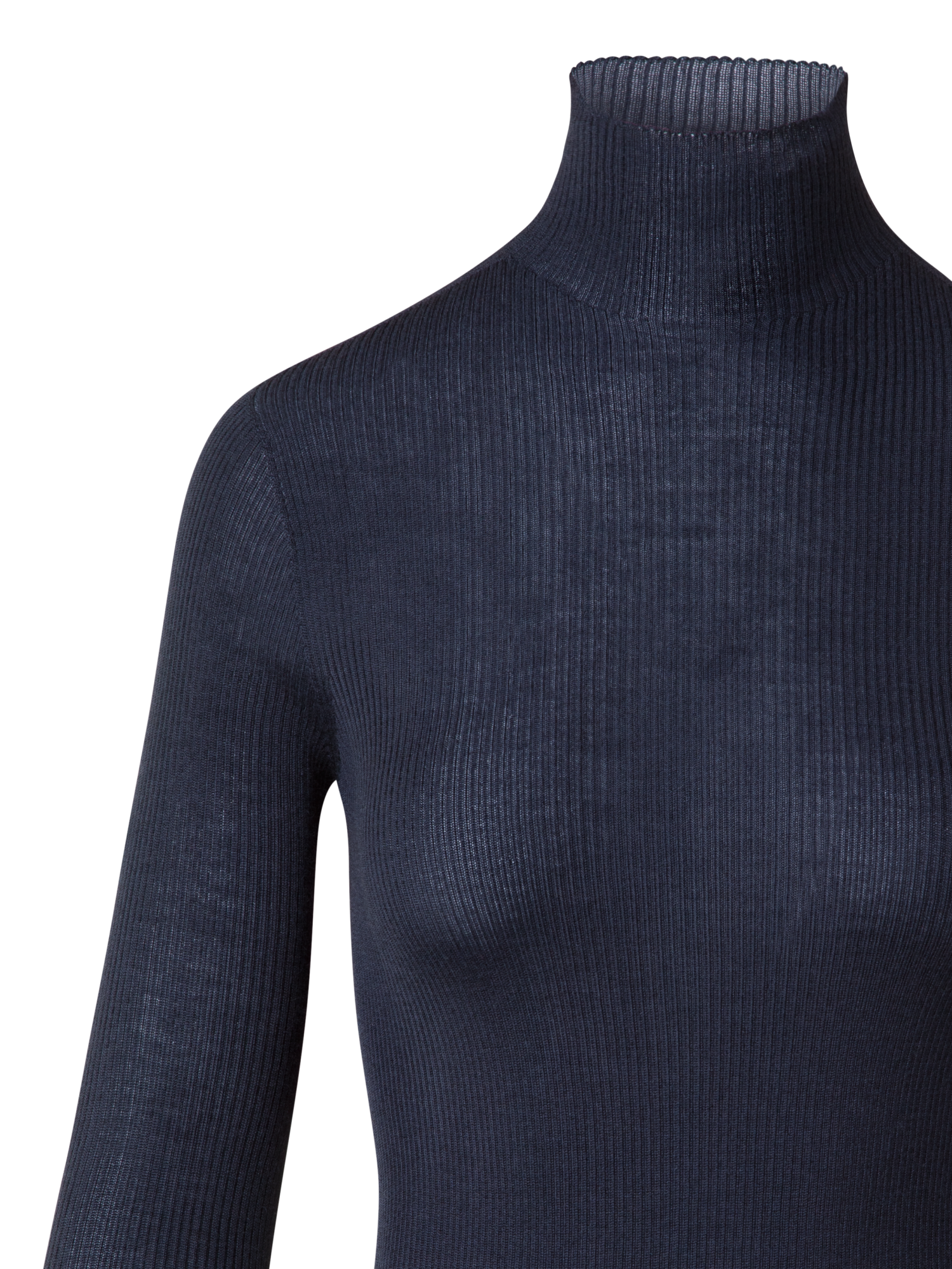 Designer Kaschmir-Seiden-Strickpullover mit Stehkragen - Dunkelblau - Blau