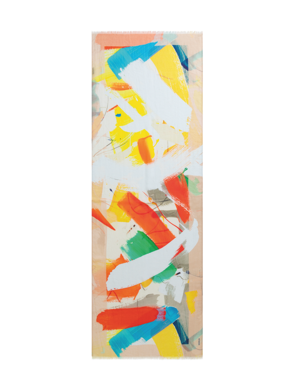 Designer Kaschmirseidenschal mit Stroke on Paper Druck - Bunt