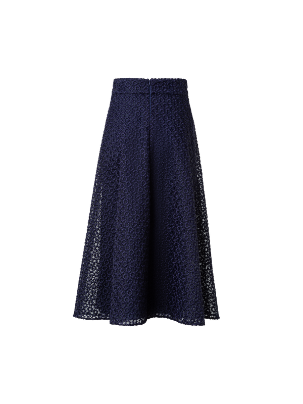 Designer Organza-Midi-Rock mit St.Gallen-Blumenstickerei - Dunkelblau - Blau