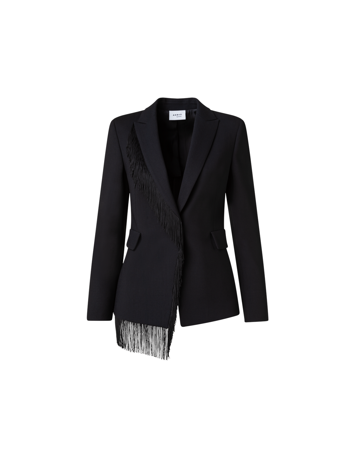 Designer Blazer mit Fransen aus Woll-Stretch-Crêpe - Schwarz