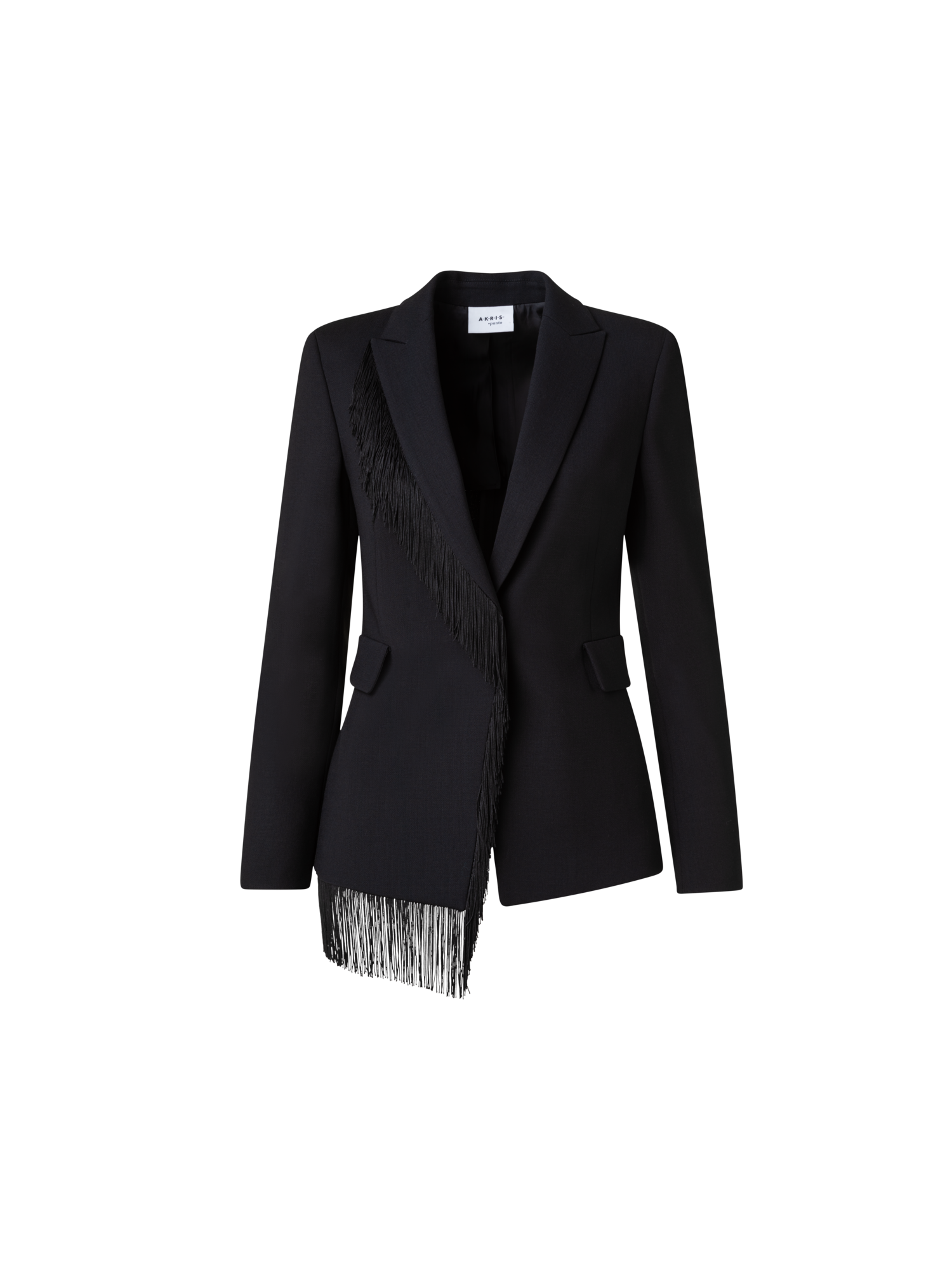 Designer Blazer mit Fransen aus Woll-Stretch-Crêpe - Schwarz
