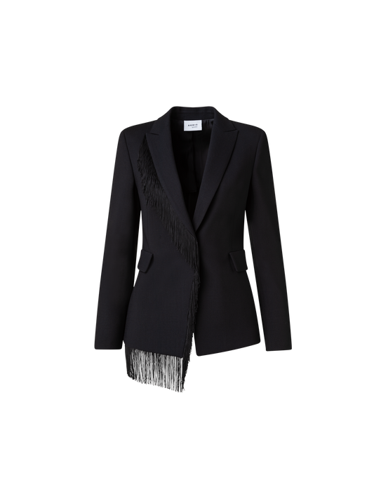 Designer Blazer mit Fransen aus Woll-Stretch-Crêpe - Schwarz