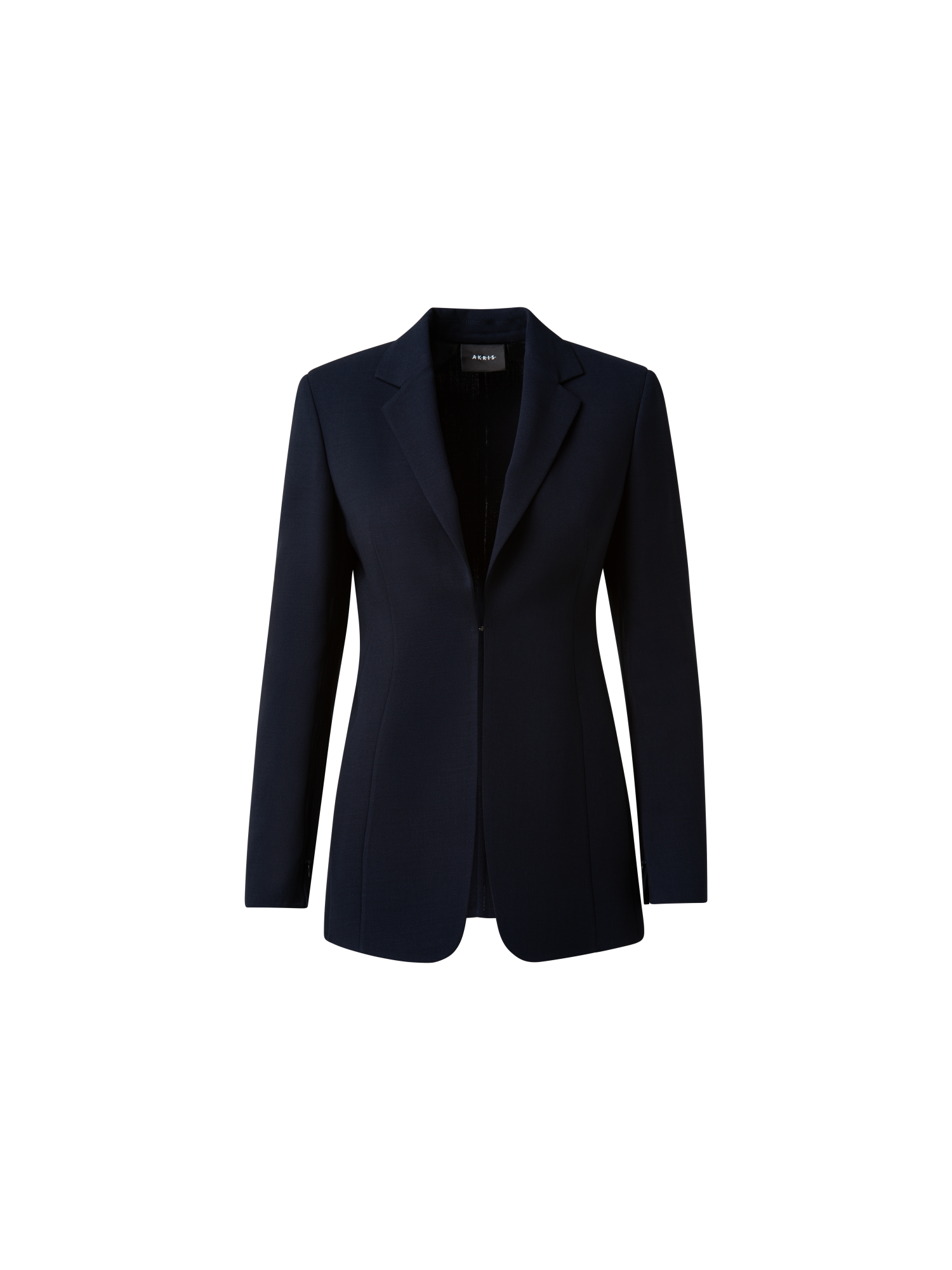 Designer Woll-Doubleface-Blazer mit Leder-Kragen - Dunkelblau - Blau