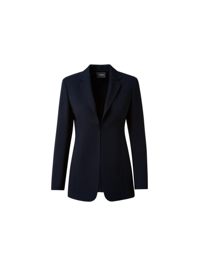 Designer Woll-Doubleface-Blazer mit Leder-Kragen - Dunkelblau - Blau