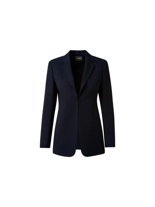 Designer Woll-Doubleface-Blazer mit Leder-Kragen - Dunkelblau - Blau