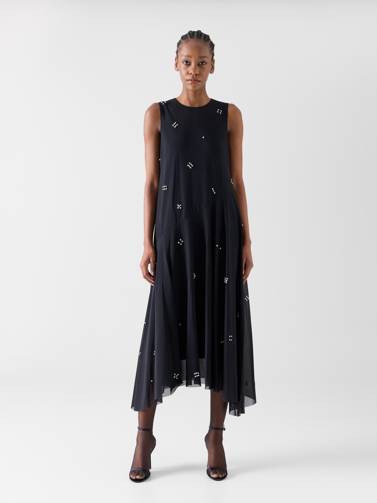 Designer Midikleid aus Tüll mit Diamond Dice Verzierung - Schwarz 