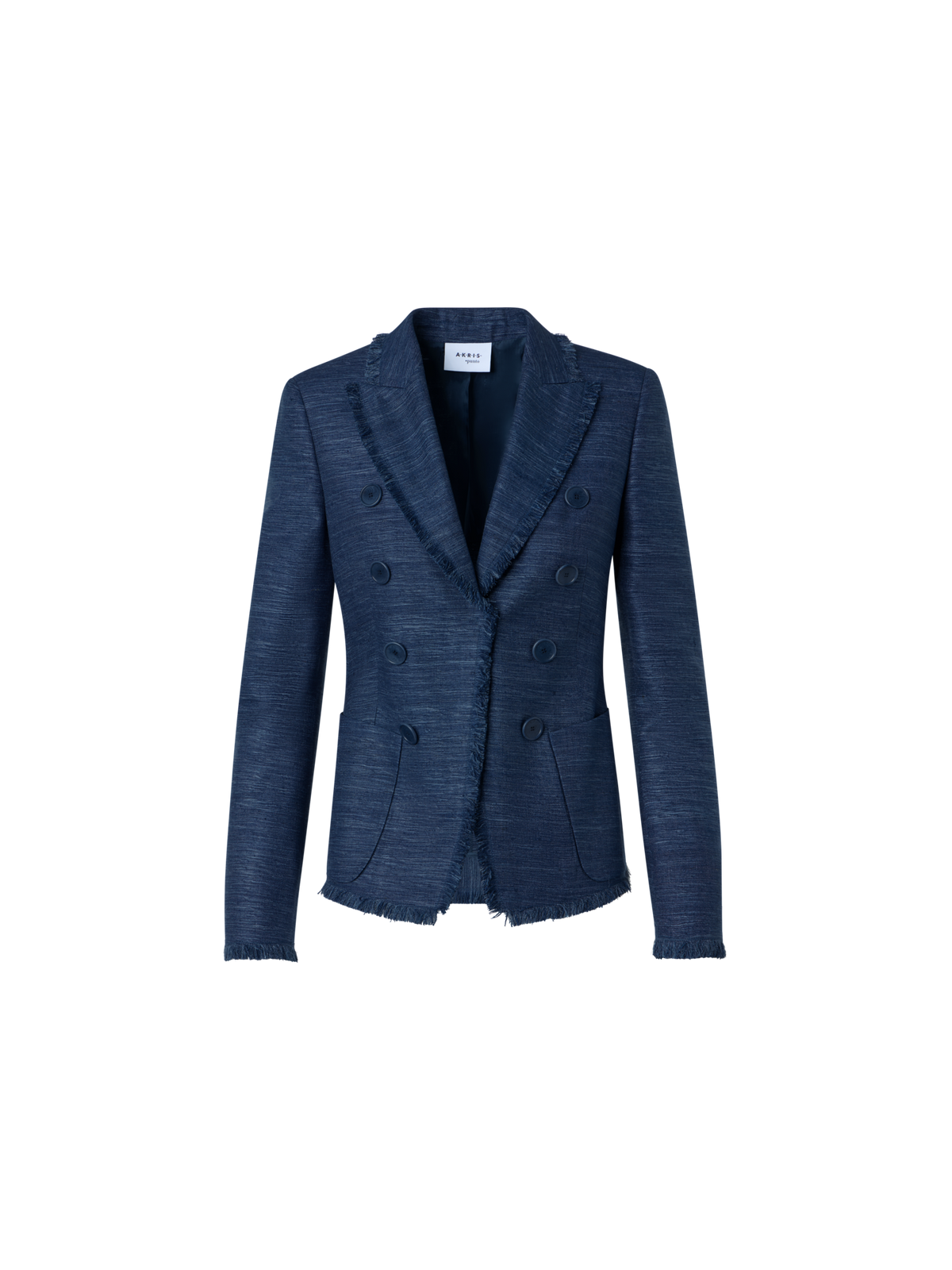 Designer Zweireiher-Jacke aus indischer Seide mit Fransen - Blau