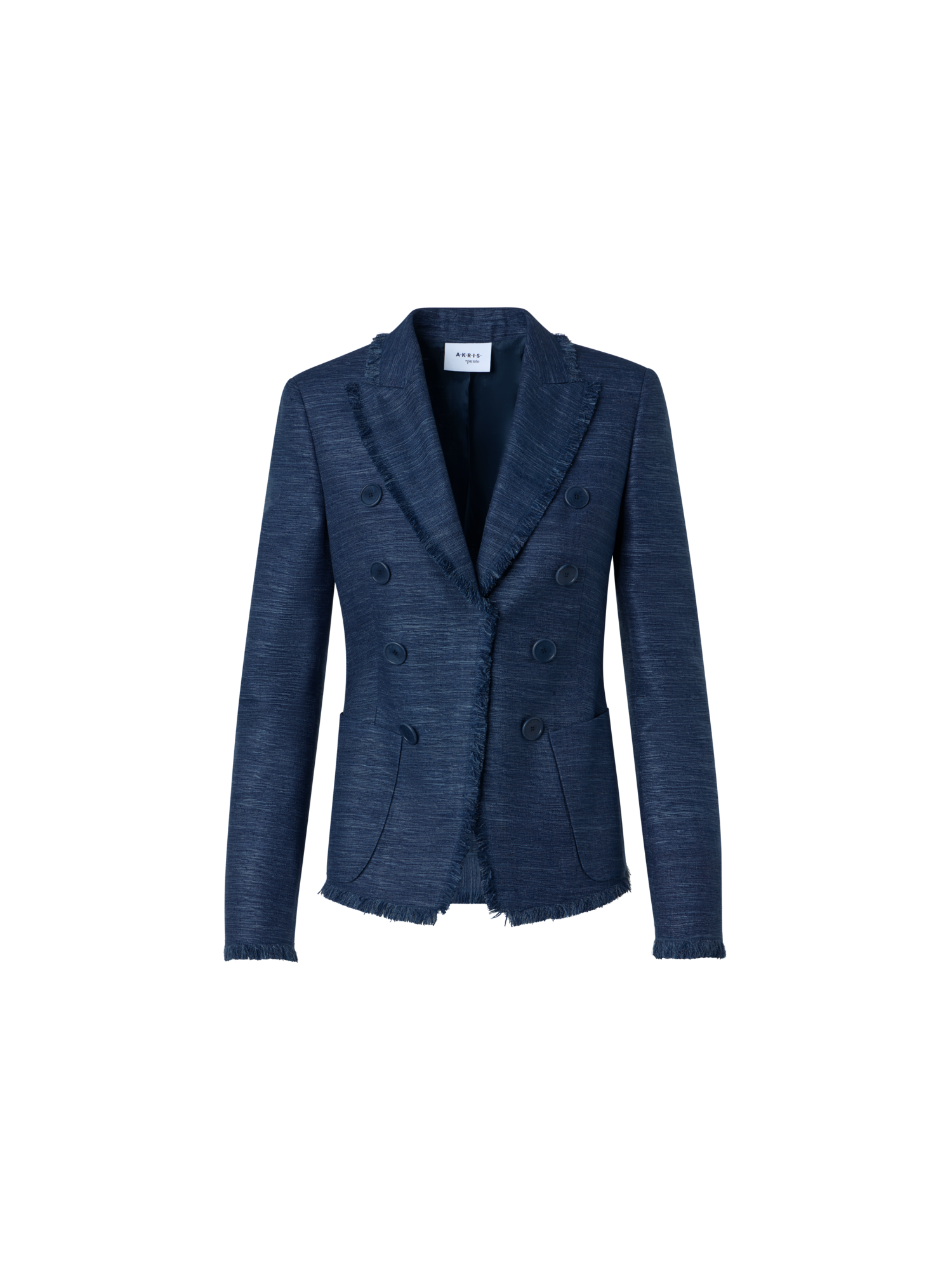 Designer Zweireiher-Jacke aus indischer Seide mit Fransen - Blau