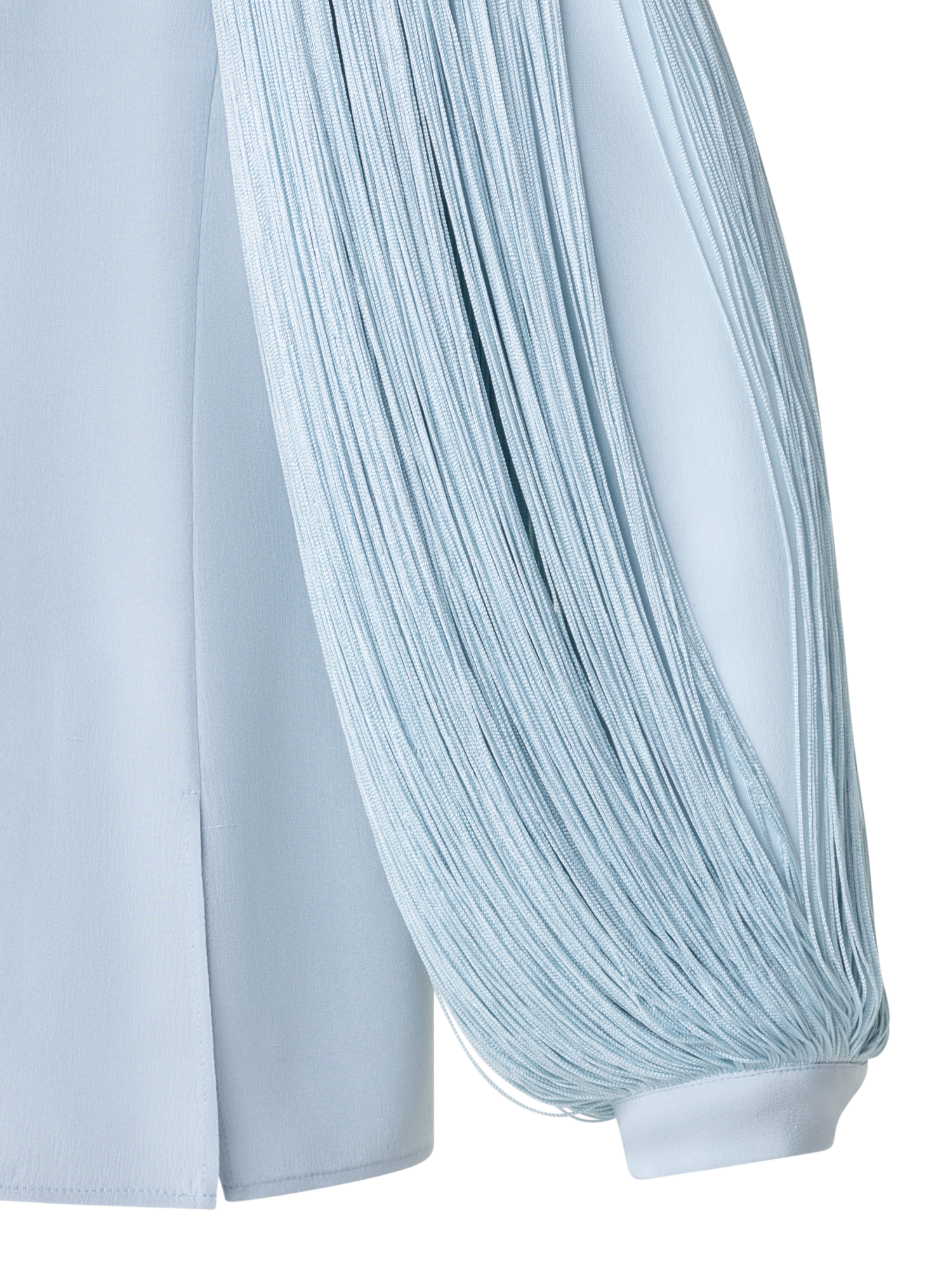 Designer Seidenbluse mit Fransenärmeln - Blau