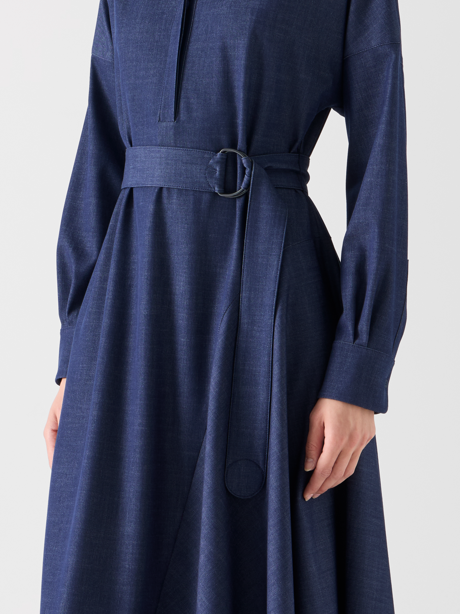 Designer Fliessendes Denim-Midikleid mit Kimonoärmeln - Dunkelblau 