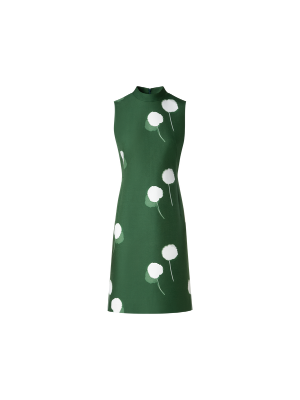 Designer Baumwoll-Seiden-Etuikleid mit Dandelion Druck - Grün - Bunt