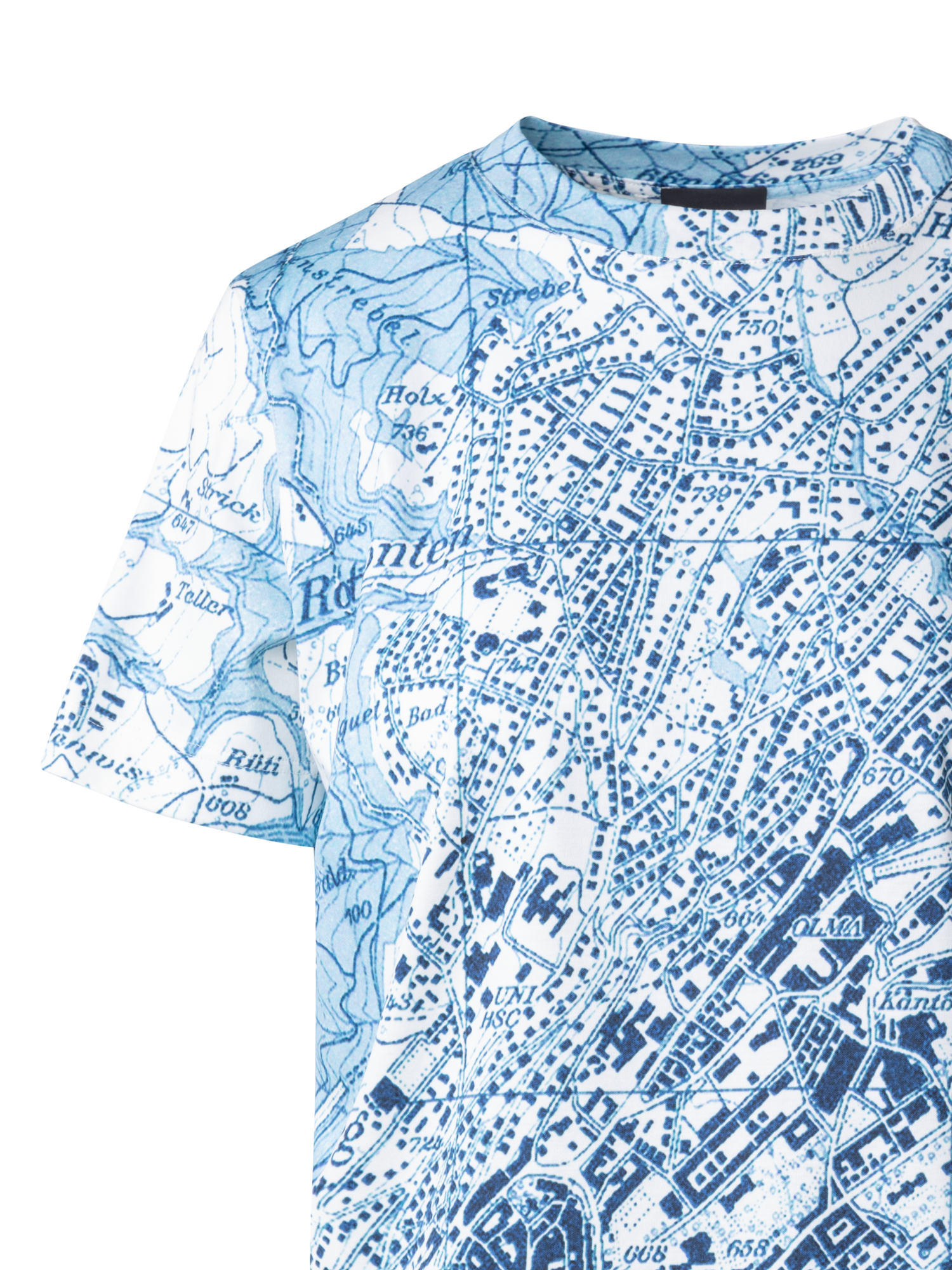 Designer Baumwoll-T-Shirt mit St. Gallen Map Druck - Blau - Bunt