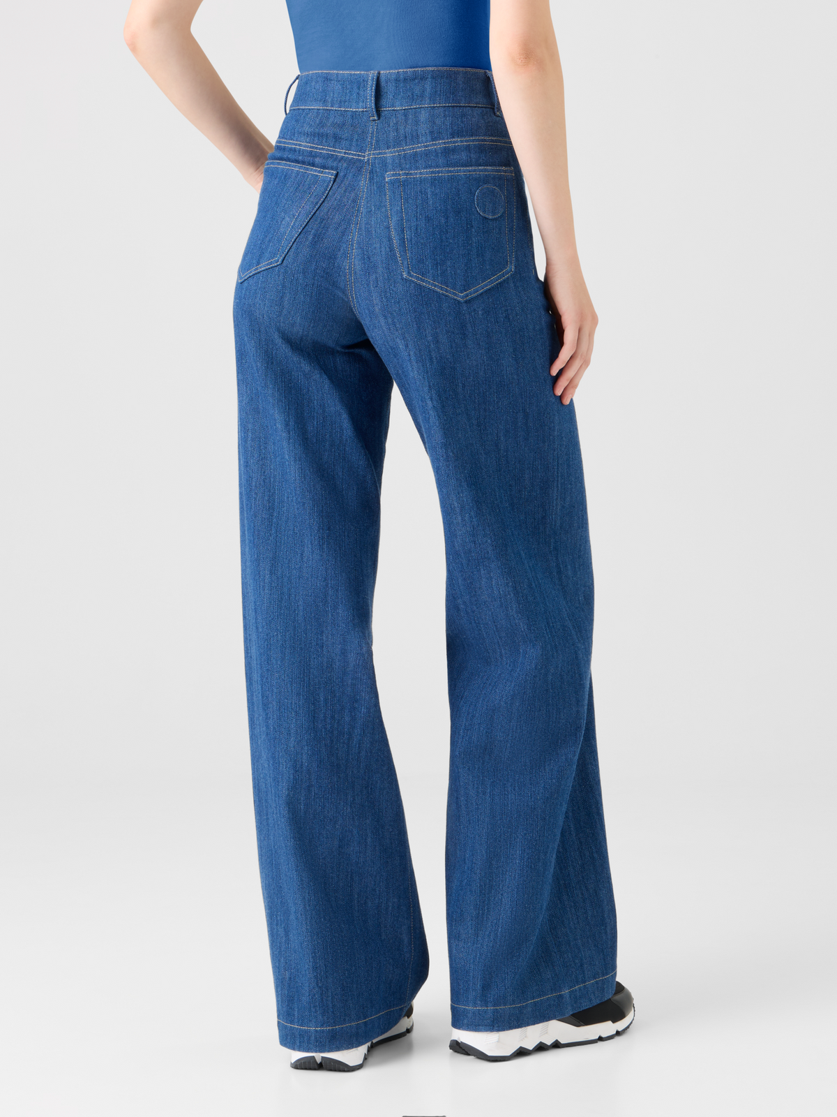 Designer Cooper Wide Leg Hose aus Stretch-Baumwolldenim - Dunkelblau - Blau #editorial