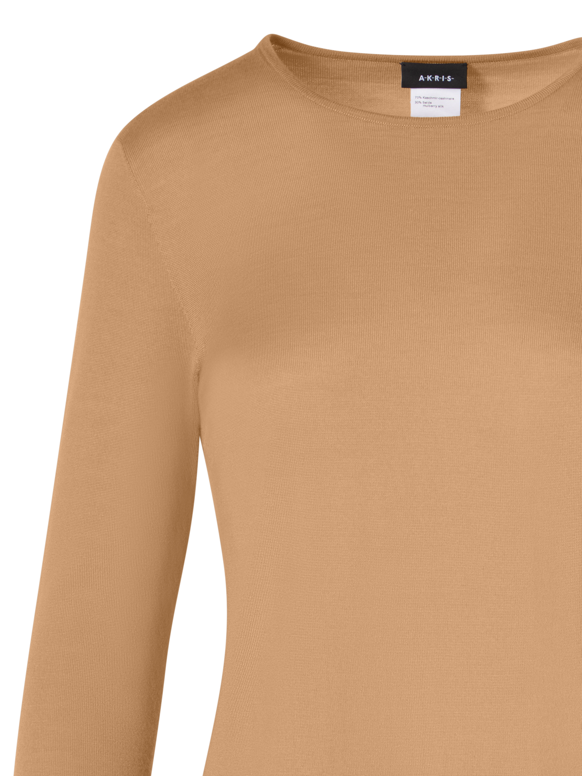 Designer Langärmeliger Strickpullover aus Kaschmir-Seide - Braun