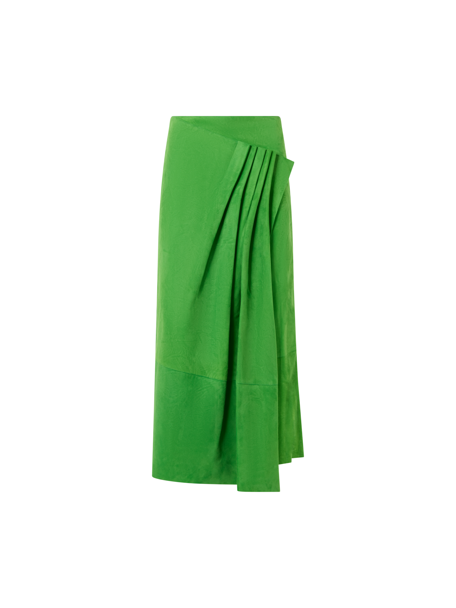 Designer Midirock aus Veloursleder mit Drapierung vorne - Grün