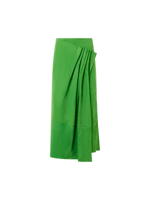 Designer Midirock aus Veloursleder mit Drapierung vorne - Grün