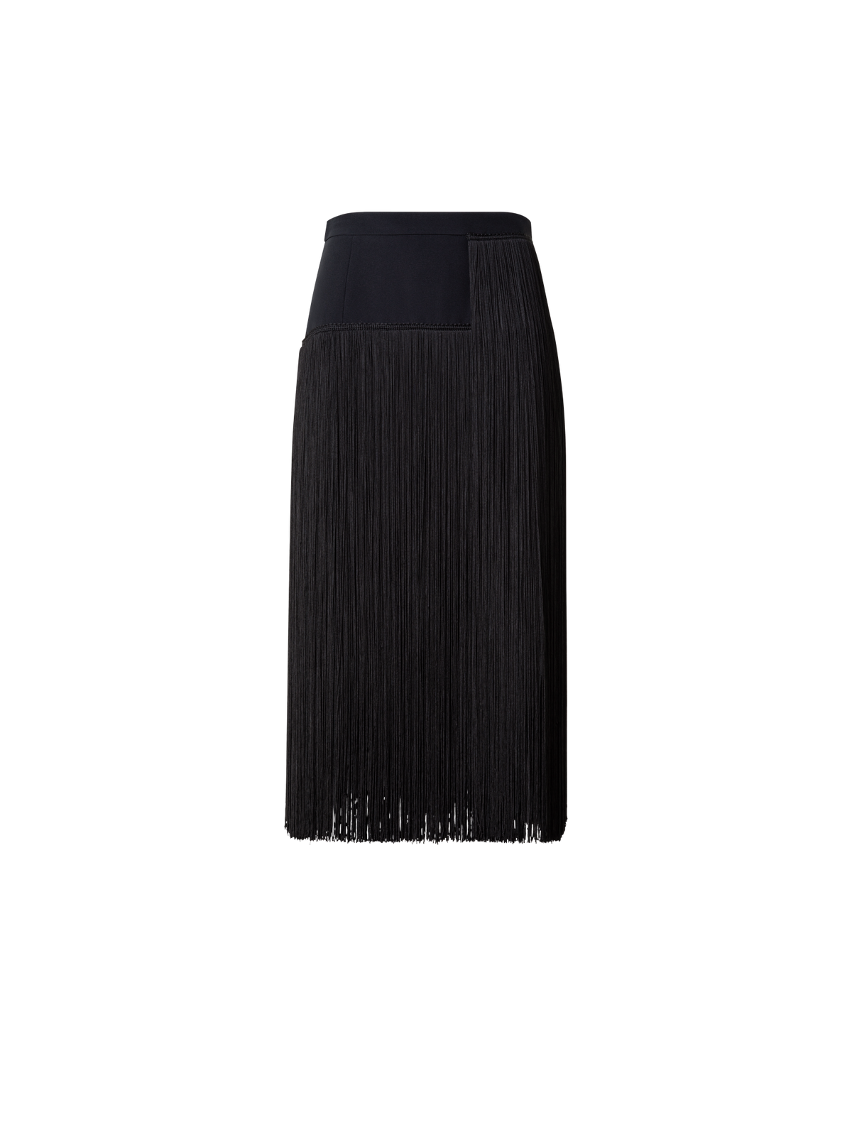 Designer Kurzer Seidenrock mit Fransen - Schwarz