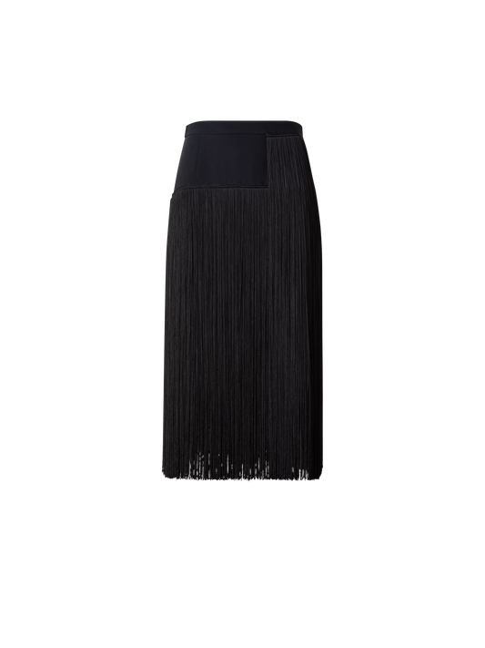 Designer Kurzer Seidenrock mit Fransen - Schwarz