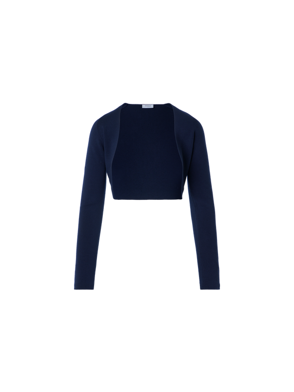 Designer Cropped Bolero-Cardigan aus Merinowolle - Dunkelblau - Blau