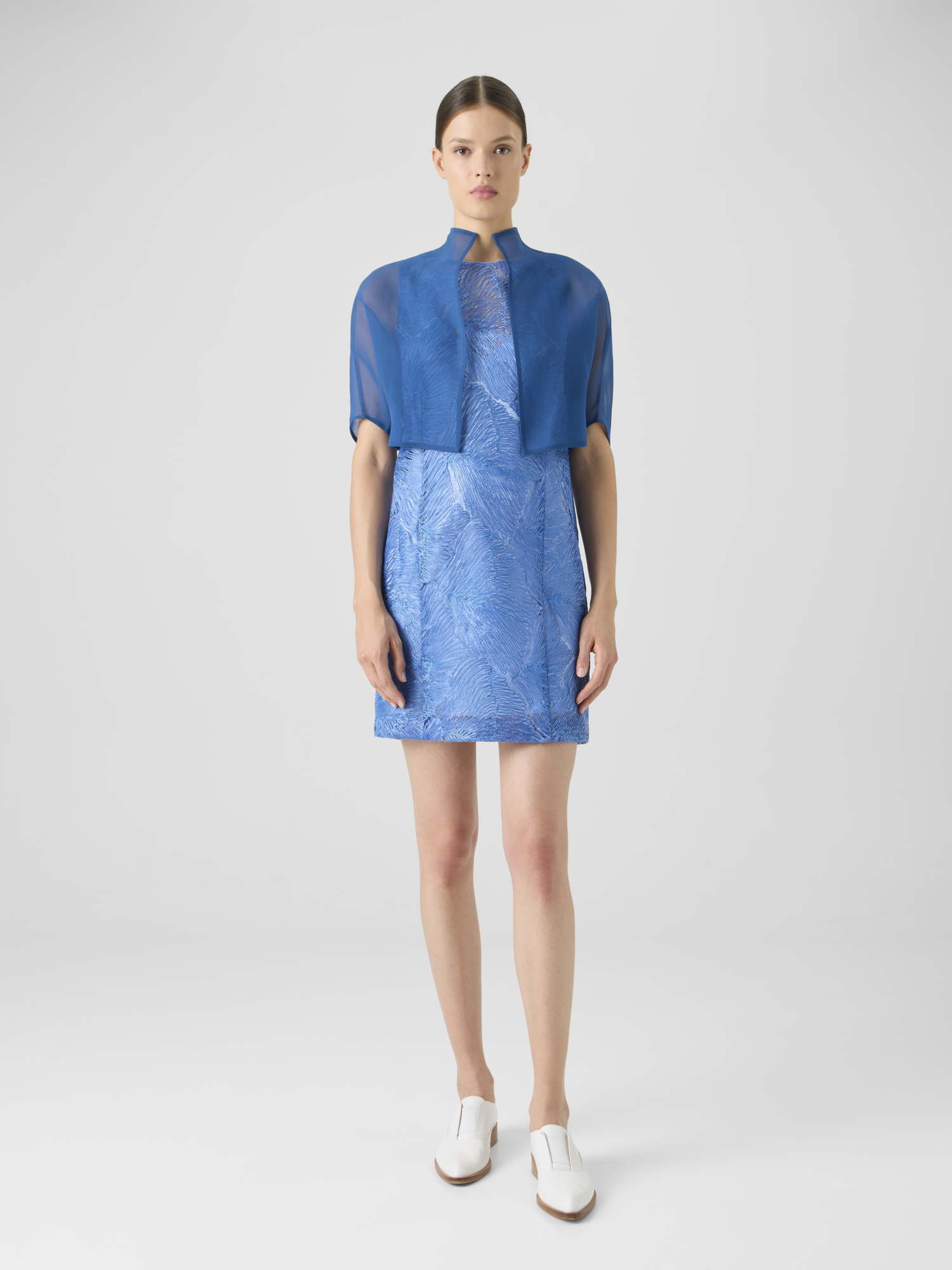 Designer Kurzer Bolero aus Seidenorganza - Blau 