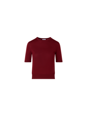 Designer Kurzärmeliger Strickpullover aus Merinowolle - Rot
