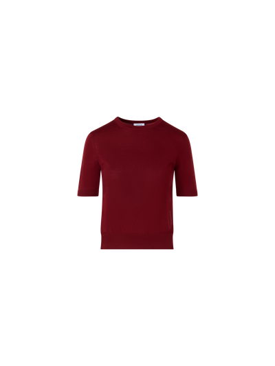 Designer Kurzärmeliger Strickpullover aus Merinowolle - Rot