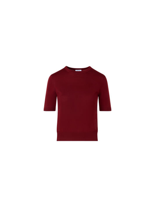 Designer Kurzärmeliger Strickpullover aus Merinowolle - Rot
